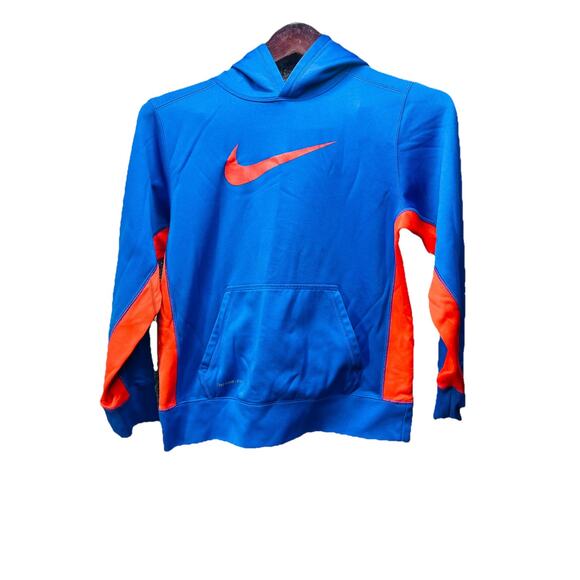 Nike Therma Fit Boys Blue Orange Hoodie Sweatshirt Size Youth Large Athletic - Picture 1 of 8